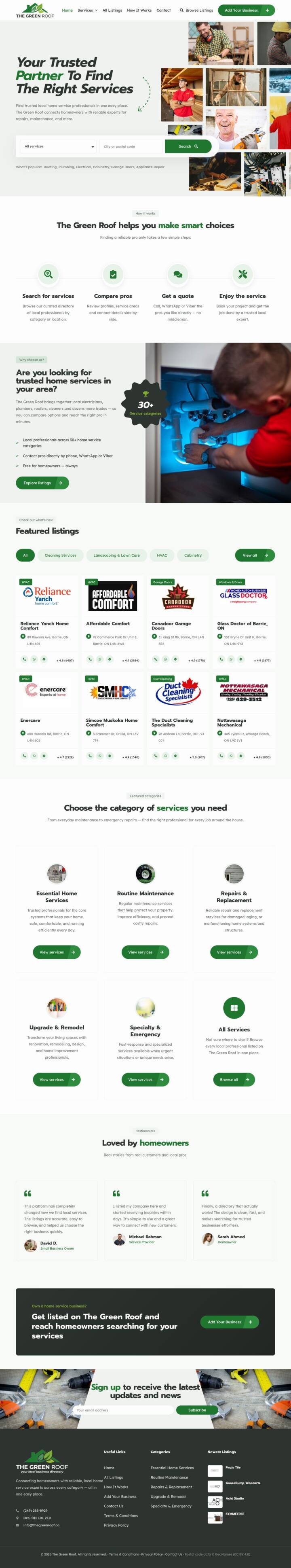 The Green Roof website designed and built by TechArizon