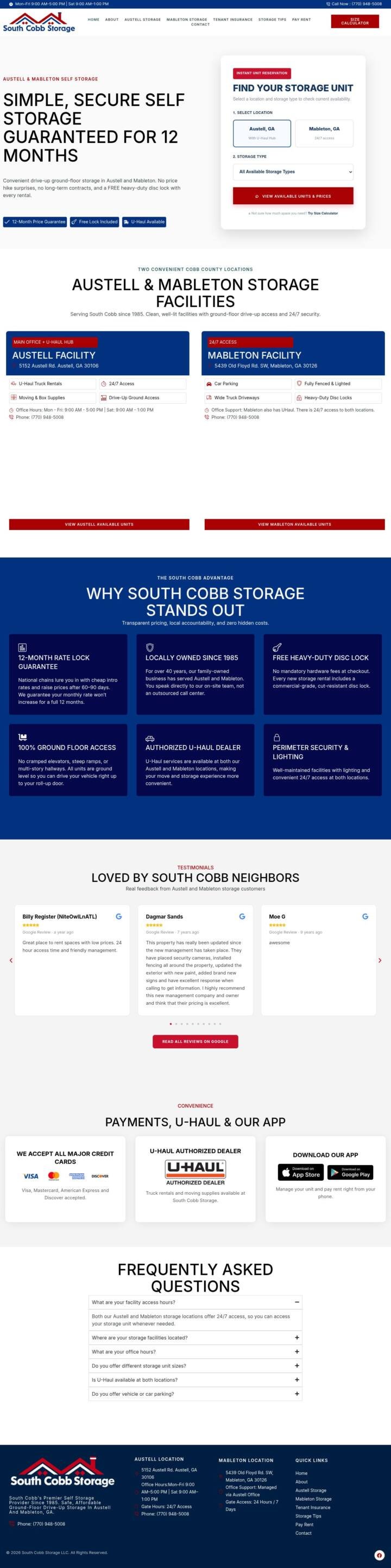 South Cobb Storage website designed and built by TechArizon